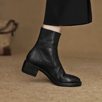 Nouvelle Collection Automne/Hiver 2026 – Bottines Rétro en Cuir de Vachette pour Femme avec Fermeture Éclair Arrière, Talon Carré et Doublure en Peau de Porc Pleine Fleur