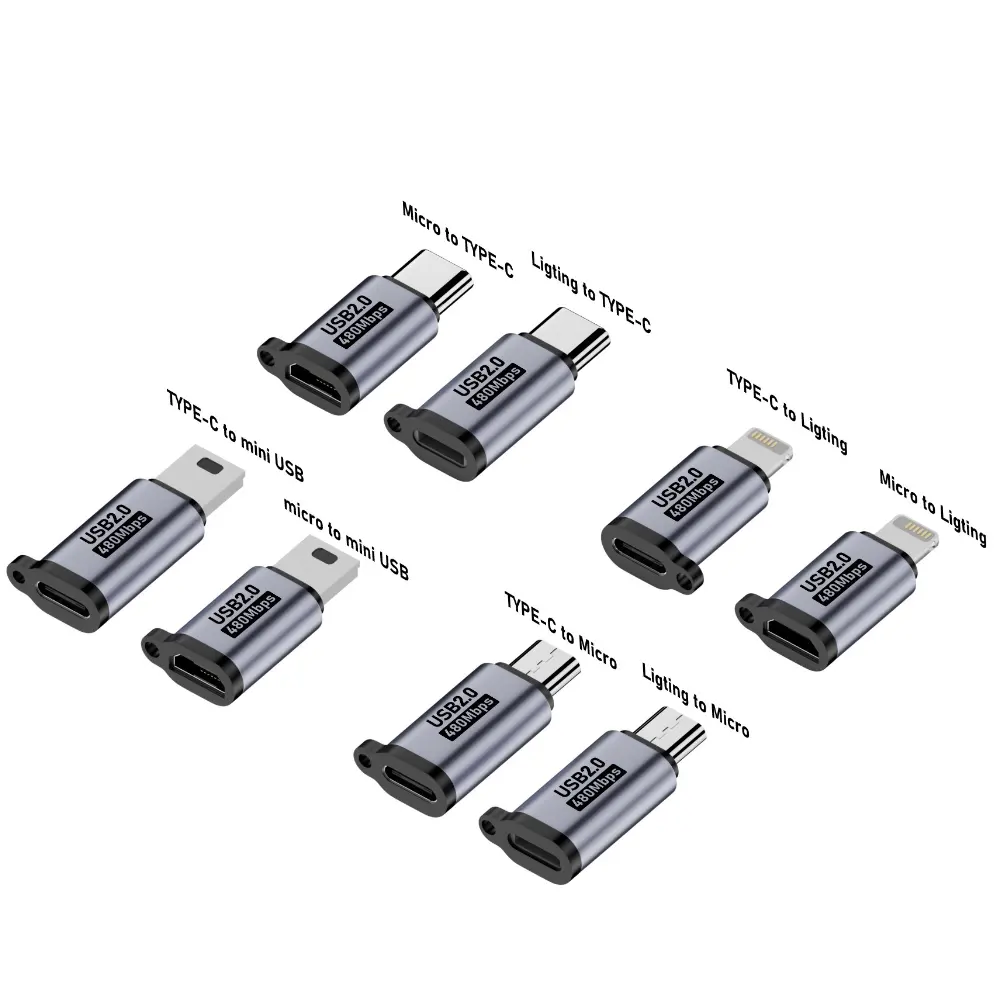 Adaptor USB Mini, adaptor USB C ke mikro, adaptor USB Mini tipe-c betina Ke 8pin, adaptor ponsel pria, mendukung pengisian daya transfer