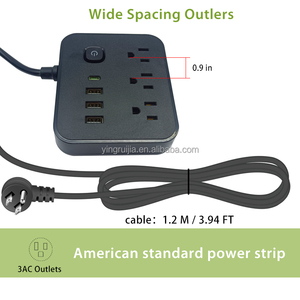 Xách tay Mỹ điện Strip với bảo vệ tăng, 3 ổ cắm với USB Một và USB C, Bán Hot Flat cắm mở rộng Ổ cắm điện - Product Image 6