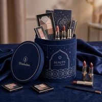 Boîte cylindrique en papier velours bleu nuit, emballage cadeau de luxe pour cosmétiques, ensemble de maquillage