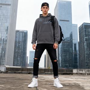 TKAN276D Imprimer Logo Blanc Graphique Hommes Plus la taille Lâche Coton Lourd Garder Au Chaud Col Montant À Manches Longues Avec Poche À Capuche - Product Image 1