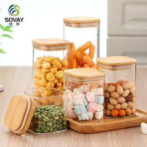Chất Lượng Cao Nhà Bếp Kín Thủy Tinh Thực Phẩm Lưu Trữ Lọ Với Nắp Tre Hộ Gia Đình Bể Thủy Tinh Vuông Kín Thủy Tinh Borosilicate - Product Image 1