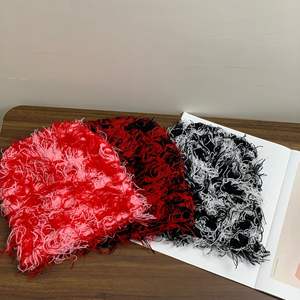 Gorros de piel Y2K con diseño de moda de invierno, gorro de punto cálido con logotipo personalizado y pelo salvaje, gorro desgastado herbáceo - Product Image 6