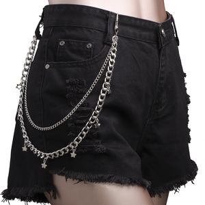 Cadena de cintura clásica 3D con estrella, de aleación de zinc, estilo hip hop, para uso diario, cadena para pantalones con diseño de doble anillo. - Product Image 1