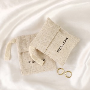 Custom logo Beige Linen Cotton Drawstring Bags Eco Friendly Small Necklace Earring Gift Jewelry Cotton Pouch Bag Packaging - Product Image 4