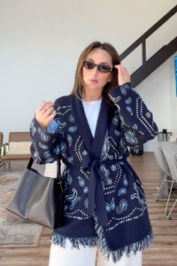 <span class=keywords><strong>Cardigan</strong></span> Vintage con nappine Western da <span class=keywords><strong>donna</strong></span> maglione lavorato a maglia Casual a manica lunga con motivo floreale con scollo a V - Product Image 2
