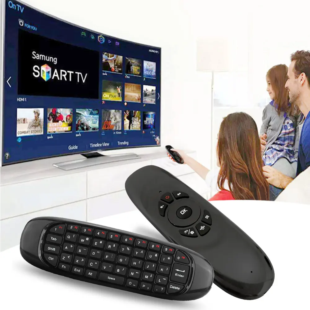Airmouse Keyboard 2.4Ghz Portabel Cerdas Mini, Keyboard Mouse Udara Terbang Mouse Dapat Diisi Ulang untuk Android Tv Box Proyektor TV