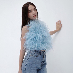Nuevo Top de Verano Sexy y Sostenible con Plumas de Avestruz, Camisola sin Tirantes, Top Corto para Fiesta, Envoltura de Piel Auténtica para Mujer - Product Image 2