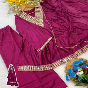<b>Pink</b> Solid Silk Embroidered Shawl with Mirror Work Traditional Indian Pakistani Women's Wear - Product Image 6