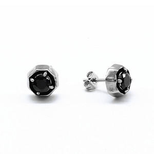 yunnique Hexagon <b>Stud</b> <b>Earrings</b> <b>Black</b> And White Zircon Claw Setting Geometric Design For Men And Women Gift Jewelry - Product Image 5