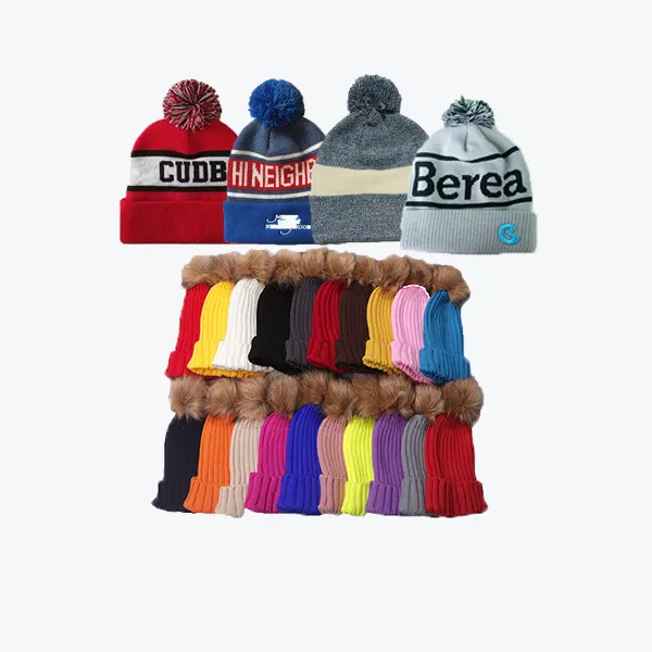 100% Acrylic OEM Custom Knitted pom beanie hat Fashion Women Knitted Beanie Winter Hat With Pom Pom
