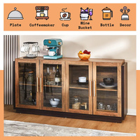 Buffet en bois blanc de style luxe léger 2024, grande capacité de rangement, 4 portes en verre