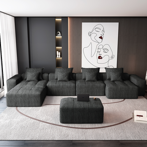 Modern Convertible Chenille Fabric Modular Sectional Sofa <b>Bed</b> Set with Wood Legs-Eco-Friendly Durable for Living Room Hotel Use - Product Image 3