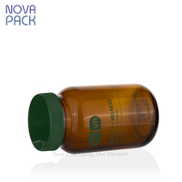 Bouteille de vitamine en verre ambré à large bouche, conteneur de bouteille de pilule de capsule avec couvercles verts côtelés 100cc 120cc 150cc 200cc