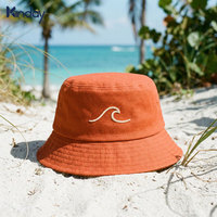 Chapeau Bob Unisexe Tendance en Coton Brodé Motif Vague Orange, Protection Solaire Extérieure, Large Bord, Style Streetwear