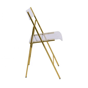 Chaise de mariage pliable en acrylique transparent à prix compétitif chaises de restaurant en acrylique transparent à ossature métallique dorée - Product Image 4