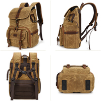 Outdoor Digital Gear Kameratasche aus Gewachstem Canvas DSLR Fotografie-Rucksack mit Laptop-Fach Stativhalterung