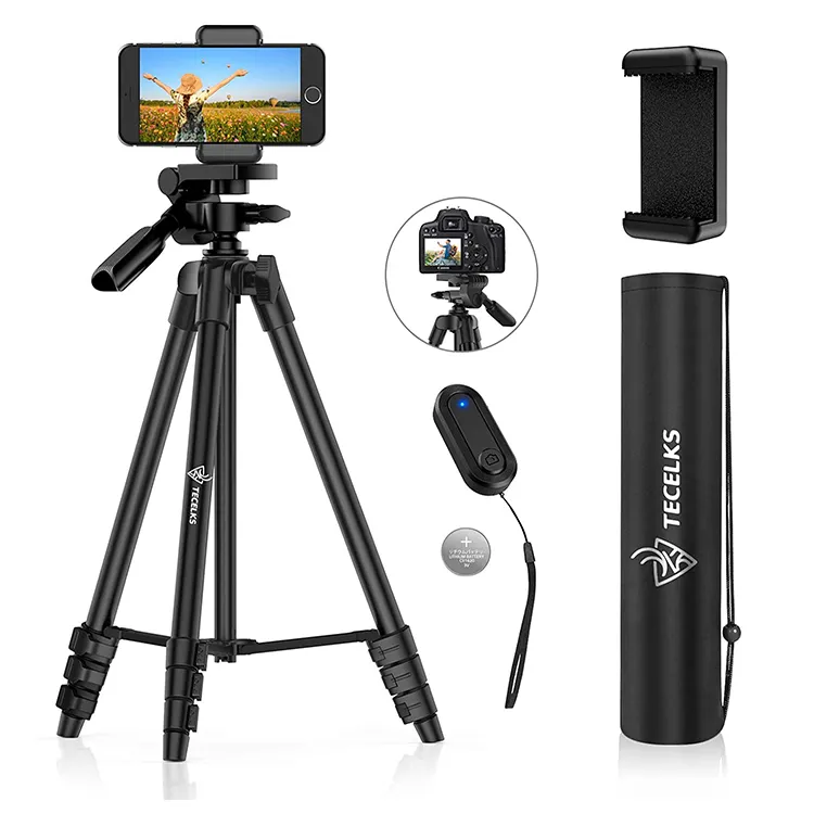 Camera Tripod 55" for Phone and Camera Aluminum DSLR Tripod Stand for Canon Nikon with Universal Phone Mount and Remote Shutter