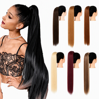 Extensions de cheveux synthétiques à clipser avec bande magique, queue de cheval, cuticules alignées, soyeuses, lisses et naturelles