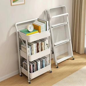 Chariot pliable Zxm blanc et noir pour coiffure, chariot en métal, armoire à roulettes - Product Image 3