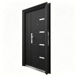 Porte d'entrée moderne en acier fini, porte de sécurité antivol avec bandes décoratives minimalistes pour usage résidentiel et commercial - Product Image 6