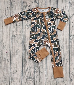 Précommande OEM personnalisé enfant en bas âge pyjamas bébés garçons automne gris Camouflage vacances bambou Zippy Footie barboteuse bébé dormeurs barboteuses - Product Image 3