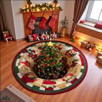 Tapis de sol en velours cristal pour Noël, résistant aux taches et à l'usure, tapis décoratif pour salon, chambre à coucher, entrée