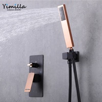 Robinet de douche encastré fabriqué noir et or rose avec pommeau de douche de 10 pouces et 3 fonctions