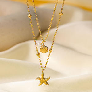 Modische exquisite Edelstahl-Schmuck kette mit goldenen Perlen Herzförmige Muscheln und tropfen förmigem Anhänger - Product Image 4