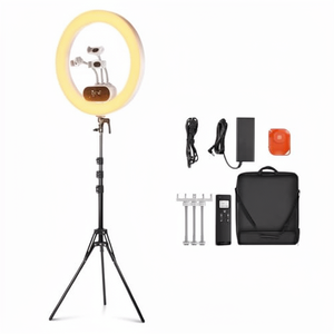 Anneau lumineux LED 100W 19 pouces avec trépied, 3 supports pour téléphone, compatible <span class=keywords><strong>iPhone</strong></span>, température de couleur réglable 2900-7000K, CRI97+, contrôle via application 2.4G - Product Image 1