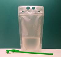 Pochettes personnalisées en plastique mat transparent refermables avec fermeture éclair, à poignée, autoportantes, avec pailles, pour l'emballage de jus et de boissons