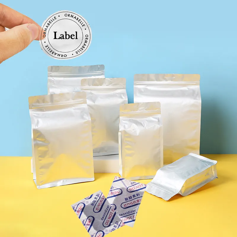 Silver Food Grade Vacuum Aluminum Foil Pouch Label Stickers Bulk Food Storage Bags 5g Silica Gel Desiccant Packs