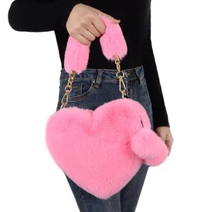 Mode Umhängetasche Kunst pelz Geldbörse Herzförmige Geldbörse Pelz Clutch Flauschige Handtasche Handy taschen für Frauen