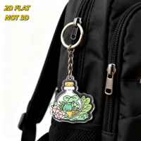 Porte-clés en acrylique avec grenouille mignonne dans une bouteille en verre, design terrarium kawaii avec fleurs et feuilles, pendentif transparent double face