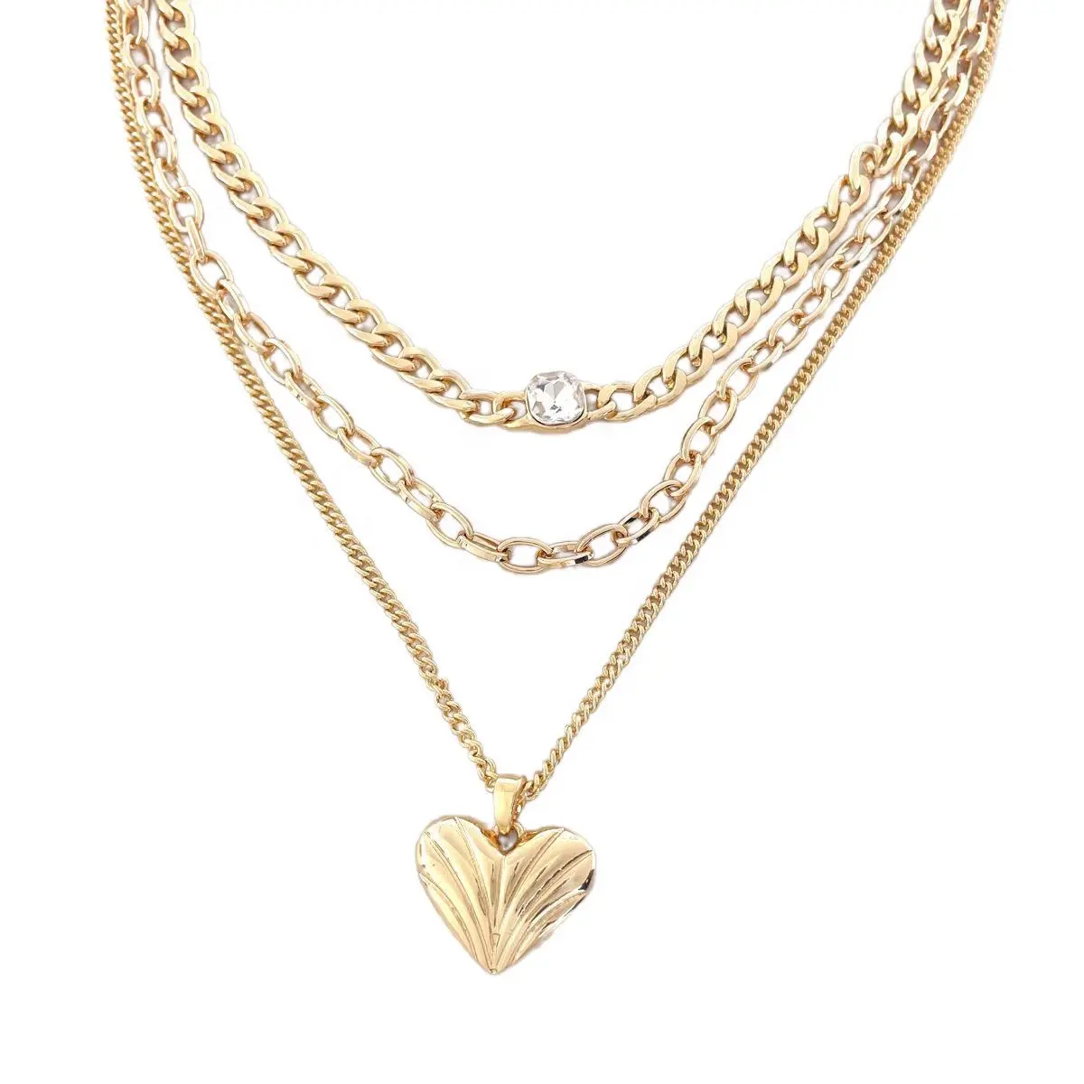 Colgante collar con chapado en oro de 18k para mujer, joyería con varias cadenas, piedras preciosas de cristal, Corazón