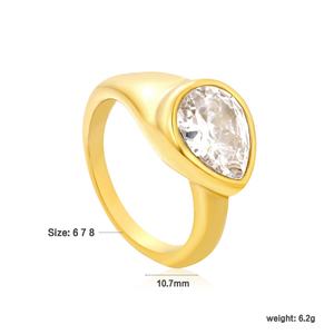 White <b>Black</b> Green Diamond Water Drop Gemstone Stainless Steel 18K Gold Plated Trendy <b>Rings</b> Jewelry for <b>Women</b> Wedding Engagement - Product Image 2