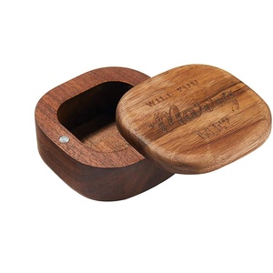 Wooden Ring Box with Black Velvet Lining Walnut Wedding Display Box Wood Engagement Ring Bearer Case