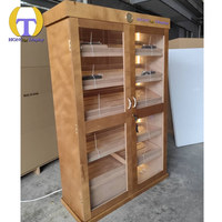 Vitrine de présentation de cigares de luxe, écologique et recyclable, avec revêtement en cèdre espagnol et éclairage LED ambre, pour boutiques de tabac haut de gamme et centres commerciaux