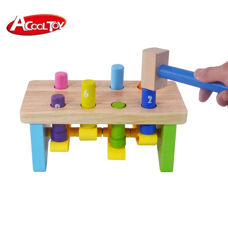 Dhild kid children game assembly model educational toy wood colorful pound a peg 3d diy toy