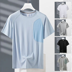 Logotipo personalizado de manga corta para hombre nueva camiseta de secado rápido para hombre nueva camiseta transpirable de seda helada para correr fitness deportes sueltos - Product Image 1
