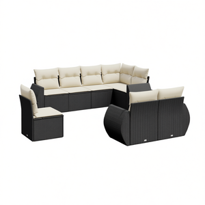 Conjunto de Sofá de Jardín Negro y Crema, Mimbre Sintético para Exteriores con Cojines de Espuma de Alta Densidad, Diseño Contemporáneo, Impermeable - Product Image 1