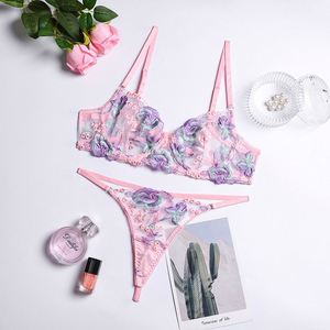 Ropa interior erótica con flor rosa para mujer, lencería Sexy con bordado para <span class=keywords><strong>chica</strong></span> <span class=keywords><strong>de</strong></span> <span class=keywords><strong>la</strong></span> escuela, promoción - Product Image 4