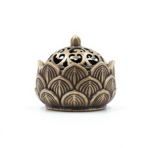 Handmade Metal Aluminum <b>Incense</b> <b>Cone</b> Holder Lotus Bowl Burner Scroll Cutout Lid Catcher - Product Image 1