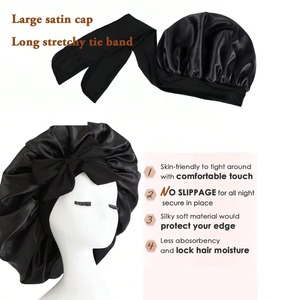 Multi-Colored Satin Silk Bow <b>Bonnet</b> Adjustable Bonne For Sleeping Hair <b>Bonnet</b> With Tie Band <b>Bonnets</b> For Women Men - Product Image 2