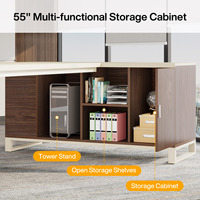 Bureau d'ordinateur exécutif en L contemporain de 70,8 pouces avec armoire de rangement et étagères en bois et métal pour bureau à domicile