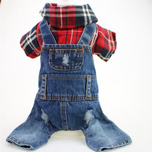 Roupa jeans xadrez para cachorros, calças jeans para cães pequenos primavera - Product Image 2