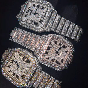 นาฬิกาเพชรโมอิสสำหรับเป็นของขวัญนาฬิกาเชิงกลคุณภาพสูงสำหรับทำจากเงินมีแถบสีเงินประดับเพชรแบบสั่งทำ - Product Image 6