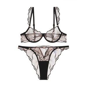 Ensemble de lingerie sexy en dentelle brodée à découpes, deux pièces, soutien-gorge et culotte, nouvelle arrivée, bretelles réglables - Product Image 4