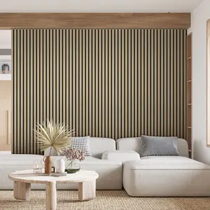 Sunwings Natural Oak Wood Slat Acoustic Wall Panel | Stock In US | 2-Pack 23.5'' X 94.5'' 3D Fluted Soundproof Wall Panelling