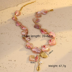 פנינת מים ורוד מים מתוקים עם זהב 18k מצופה זהב 18k מתכת בסגנון ים נירוסטה ים בסגנון ים - Product Image 2